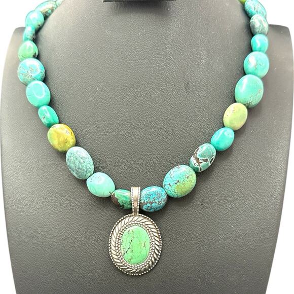 Carolyn Pollack Jewelry - Carolyn Pollack Blue Green Turquoise Sterling Silver Southwest Pendant Necklace